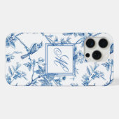Blauw en Wit Chinoiserie Monogram  iPhone Hoesje (Achterkant horizontaal)