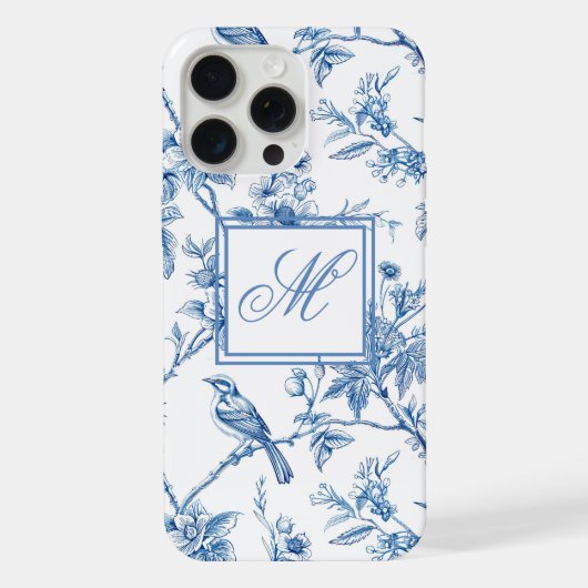 Blauw en Wit Chinoiserie Monogram  iPhone Hoesje (Achterkant)