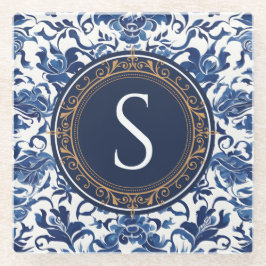 Blauw en wit chinoiserie monogram met goud glazen onderzetter