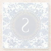 Blauw en wit chinoiserie monogram met goud glazen onderzetter (Achterkant)