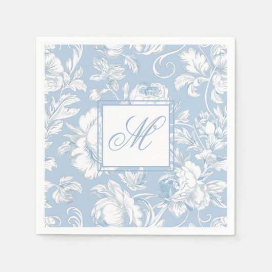 Blauw en wit chinoiserie monogram servet (Voorkant)