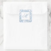 Blauw en wit Chinoiserie Monogram Vierkante Sticker (Tas)