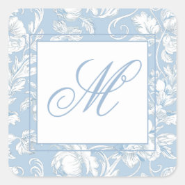 Blauw en wit Chinoiserie Monogram Vierkante Sticker