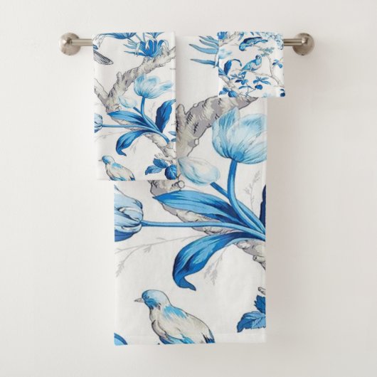 Blauw en Wit Chinoiserie Oriental 3 Stuk Luxe Bad Handdoek (Insitu)
