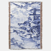 Blauw en Wit Chinoiserie Oriental Gooi Deken (Voorkant Verticaal)
