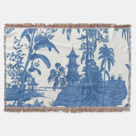 Blauw en Wit Chinoiserie Oriental Gooi Deken