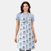 Blauw en wit Chinoiserie Pagode Schort (Gedragen)