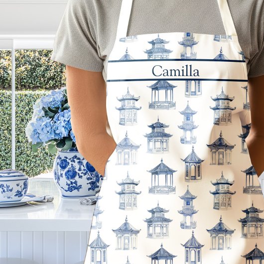 Blauw en wit Chinoiserie Pagode Schort