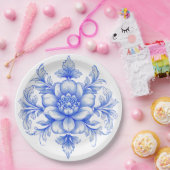 Blauw en wit chinoiserie papieren bord (Feest)