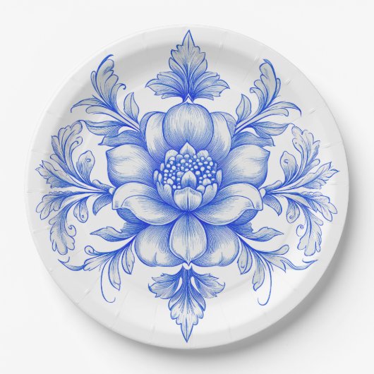 Blauw en wit chinoiserie papieren bord (Voorkant)