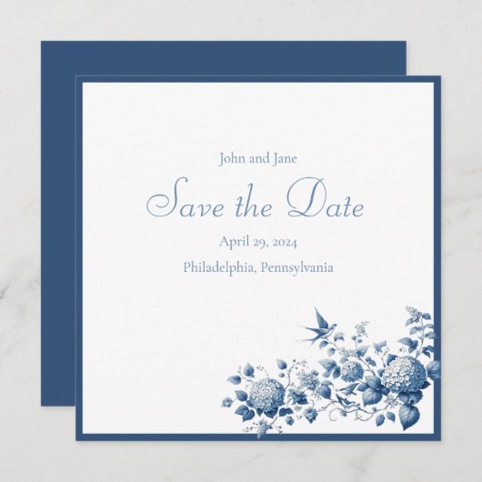 Blauw en Wit Chinoiserie Patroon Save The Date (Voorkant / Achterkant)