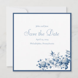 Blauw en Wit Chinoiserie Patroon Save The Date