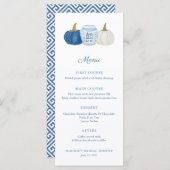 Blauw en wit Chinoiserie pompoenen bruiloft douche Menu (Voorkant / Achterkant)
