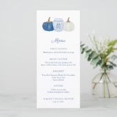Blauw en wit Chinoiserie pompoenen bruiloft douche Menu (Staand voorkant)