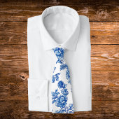 Blauw en wit Chinoiserie Roos Pioen Stropdas