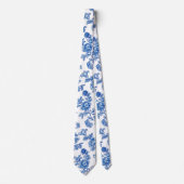 Blauw en wit chinoiserie roos pioenroos stropdas (Voorkant)