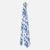 Blauw en wit chinoiserie roos pioenroos stropdas (Achterkant)