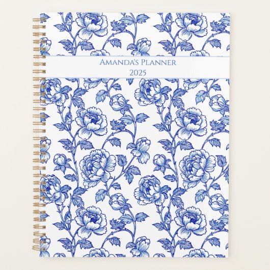 Blauw en wit chinoiserie roos planner (Voorkant)