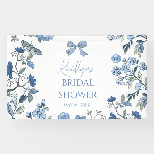 Blauw en wit Chinoiserie Spandoek (Horizontaal)