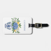 Blauw en wit chinoiserie vaas met hortensia's bagagelabel (Voorkant horizontaal)