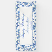 Blauw en wit Chinoiserie Verjaardag Spandoek (Verticaal)