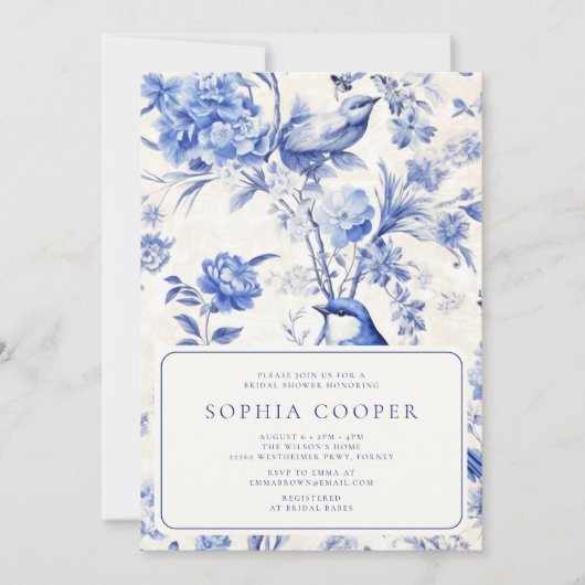 Blauw en wit Chinoiserie Vrijgezellenfeest Kaart (Voorkant)