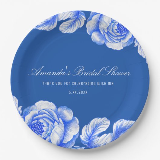 Blauw en wit Chinoiserie Vrijgezellenfeest Papieren Bordje (Voorkant)