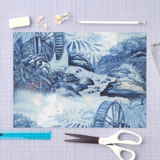 Blauw en wit Chinoserie 3 Tissuepapier (Craft)