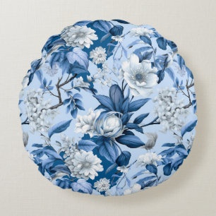 Blauw en wit Chinoserie-serie Design 3 Rond Kussen
