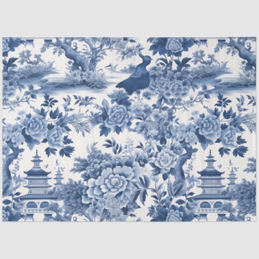 Blauw en wit Chinoserie-serie Design 6 Tissuepapier (Voorkant)