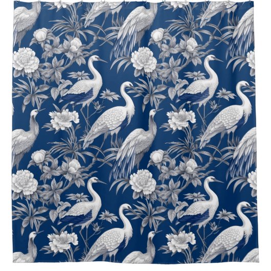 Blauw en wit Chinoserie-serie ontwerp 7 Douchegordijn (Voorkant)