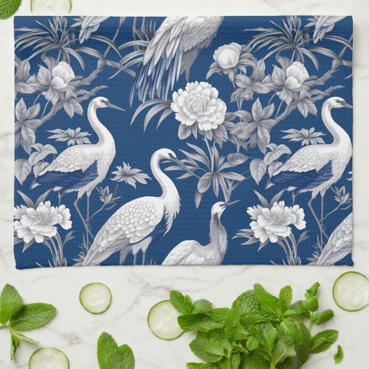 Blauw en wit Chinoserie-serie ontwerp 7 Theedoek (Gevouwen)