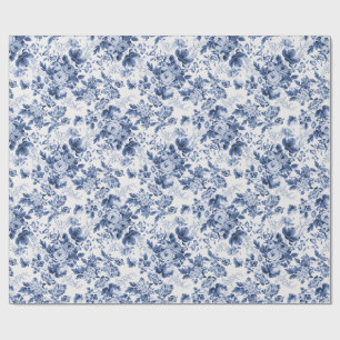 Blauw en wit chintz, bloemkoolroos bloemmotief cadeaupapier
