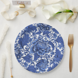 Blauw en Wit Chintz Traditioneel Papieren Bordje