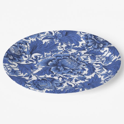 Blauw en Wit Chintz Traditioneel Papieren Bordje (Gekanteld)