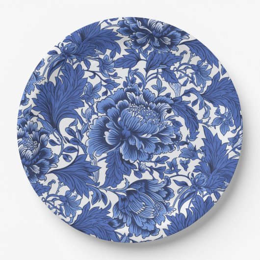 Blauw en Wit Chintz Traditioneel Papieren Bordje (Voorkant)
