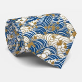 Blauw en Wit Chiyogami Wave patroon Stropdas (Opgerold)