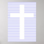 Blauw en wit Christelijk Cross Minimalist Line Art Poster (Voorkant)