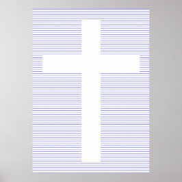 Blauw en wit Christelijk Cross Minimalist Line Art Poster