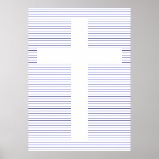 Blauw en wit Christelijk Cross Minimalist Line Art Poster (Voorkant)