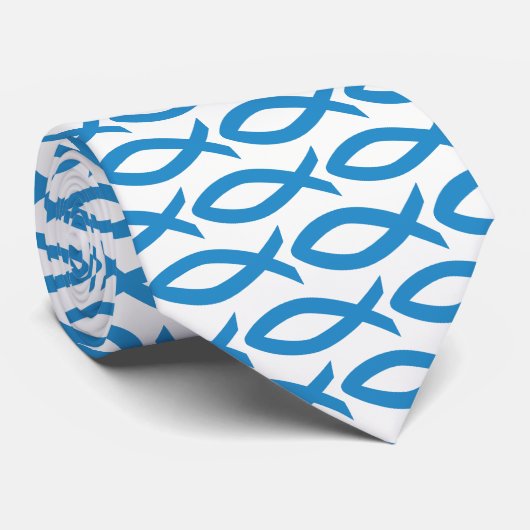 Blauw en wit Christelijk vissymbool Necktie Stropdas (Opgerold)