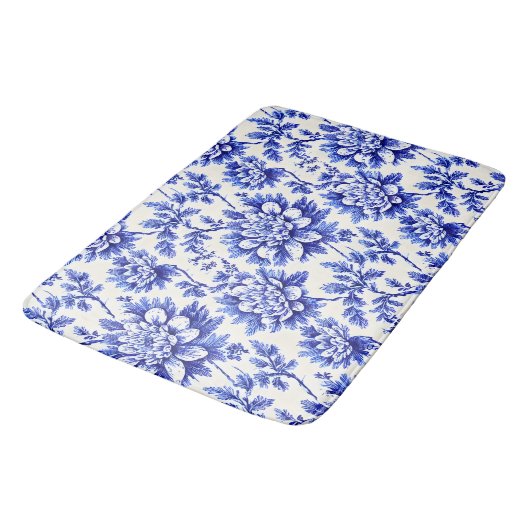 Blauw en wit chrysanthemum Frans country decor Badmat (Gekanteld)