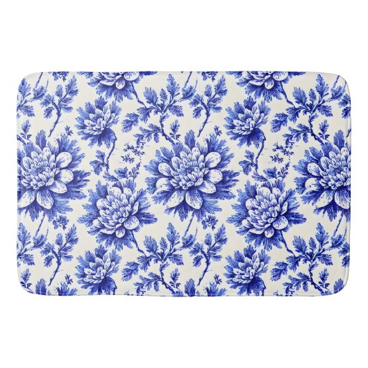 Blauw en wit chrysanthemum Frans country decor Badmat (Voorkant)