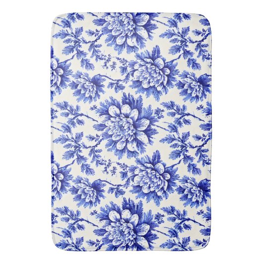Blauw en wit chrysanthemum Frans country decor Badmat (Voorkant Verticaal)