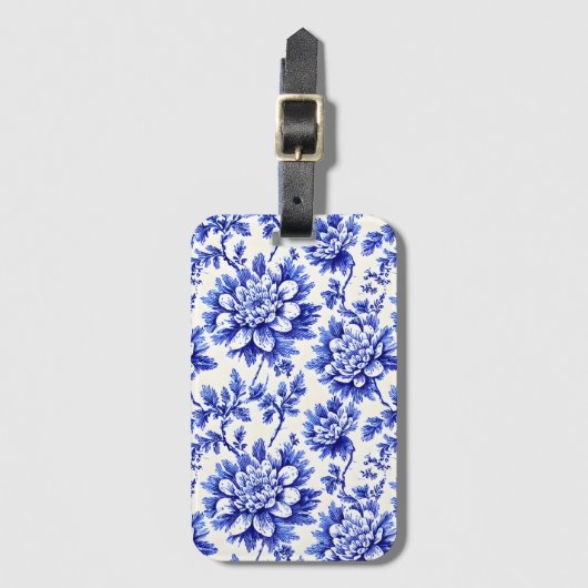 Blauw en wit chrysanthemum Frans country decor Bagagelabel (Voorkant (verticaal))