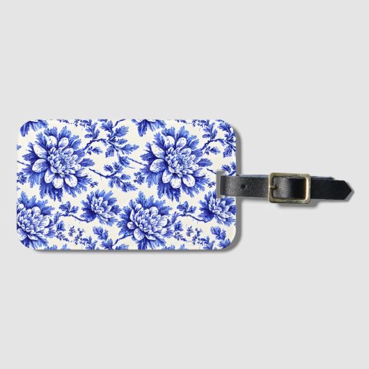 Blauw en wit chrysanthemum Frans country decor Bagagelabel (Voorkant (horizontaal))