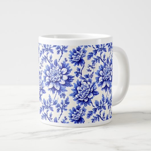 Blauw en wit chrysanthemum Frans country decor Grote Koffiekop (Voorkant rechts)