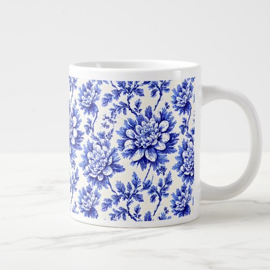 Blauw en wit chrysanthemum Frans country decor Grote Koffiekop (Rechts)