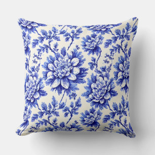 Blauw en wit chrysanthemum Frans country decor Kussen
