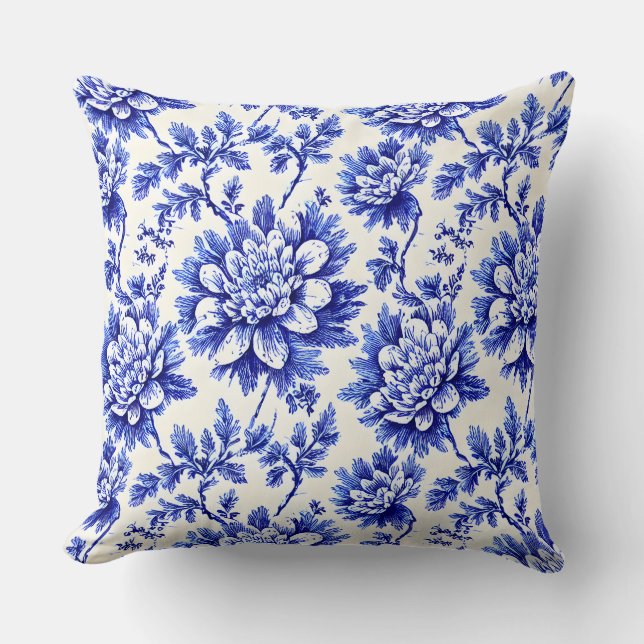 Blauw en wit chrysanthemum Frans country decor Kussen (Voorkant)